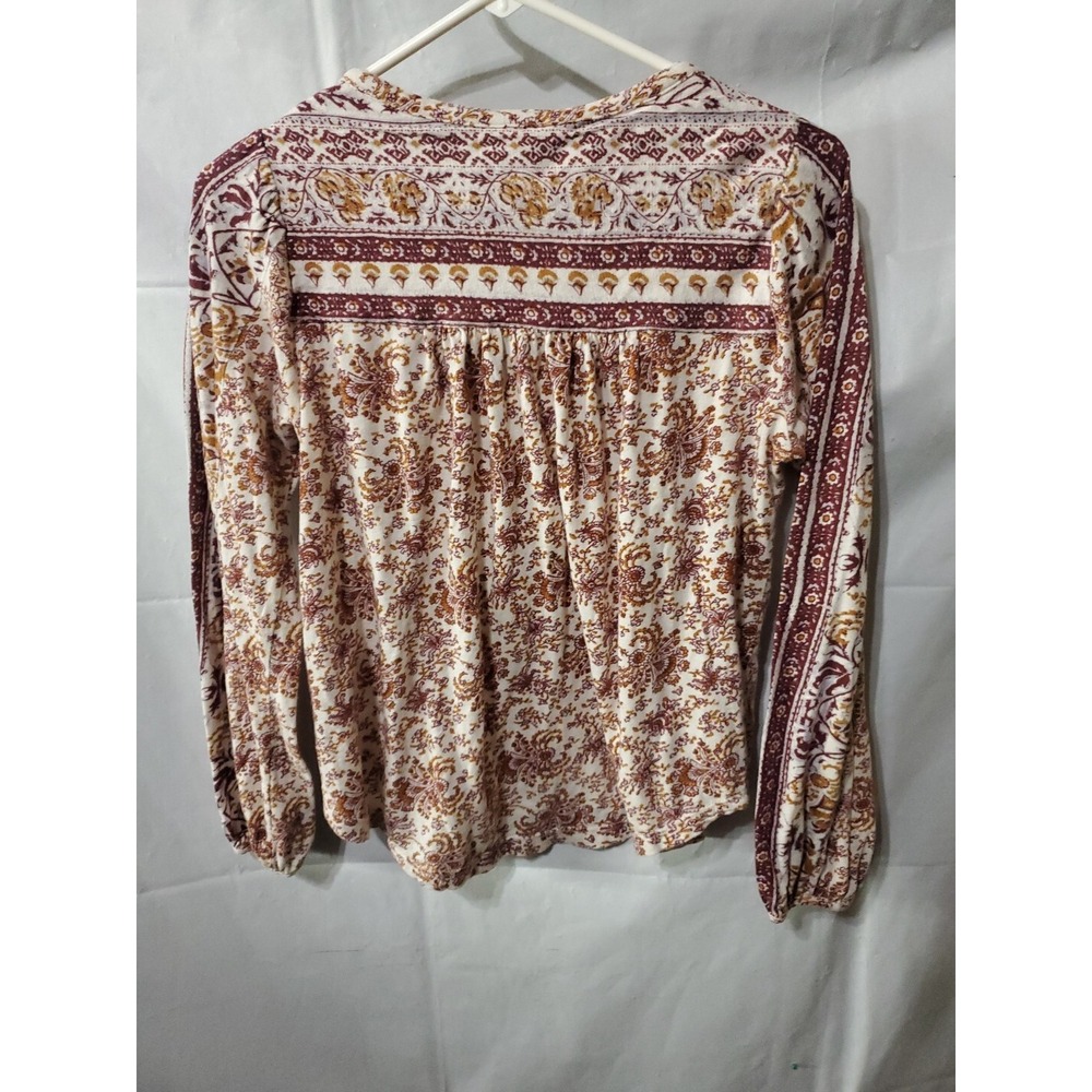 Lucky Brand Women's Top Size S Long‎ Sleeve Maroon Embellished - Picture 4 of 4